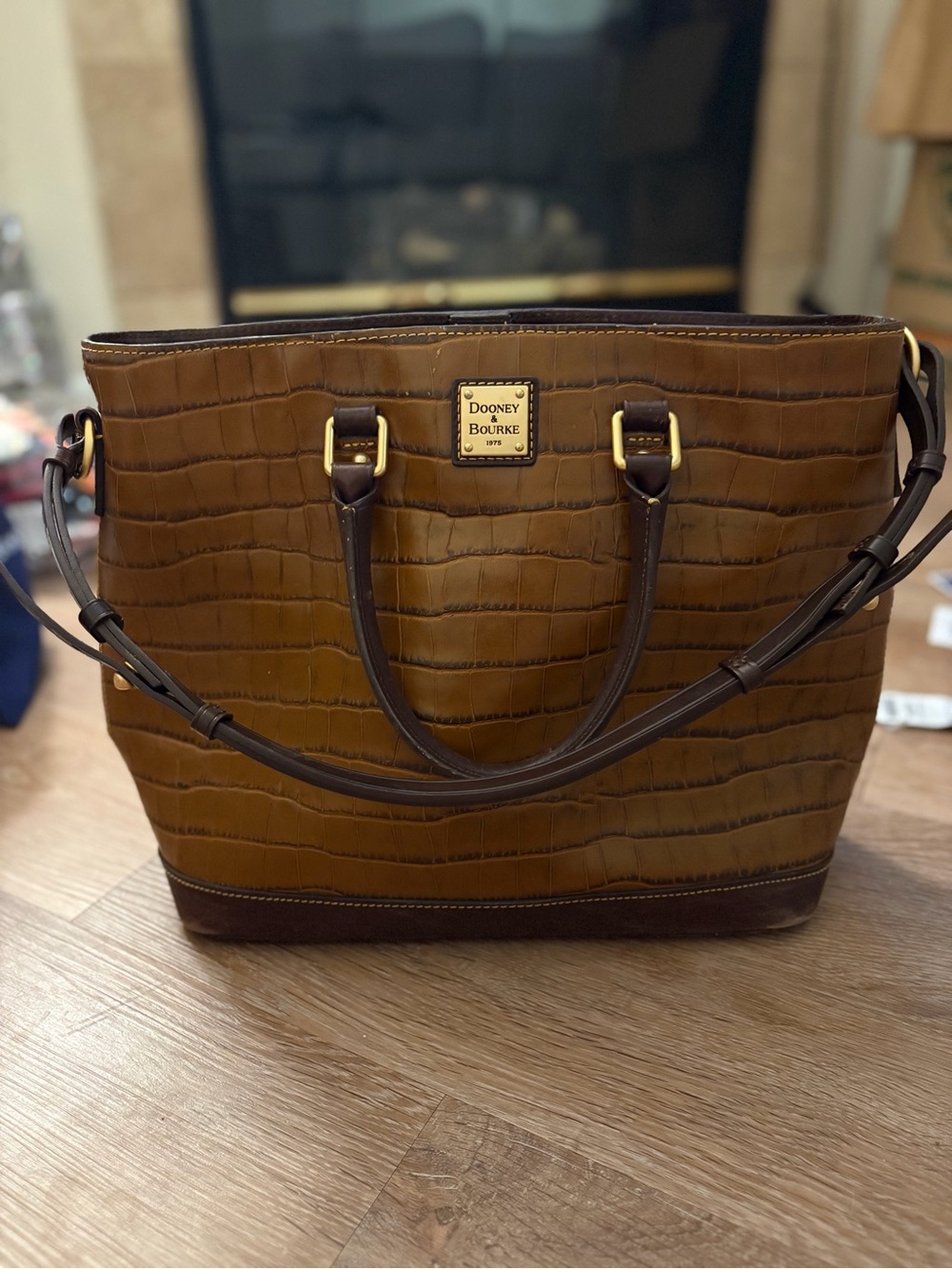 Dooney & Bourke Croc-Embossed Tote in Cognac and Dark Brown